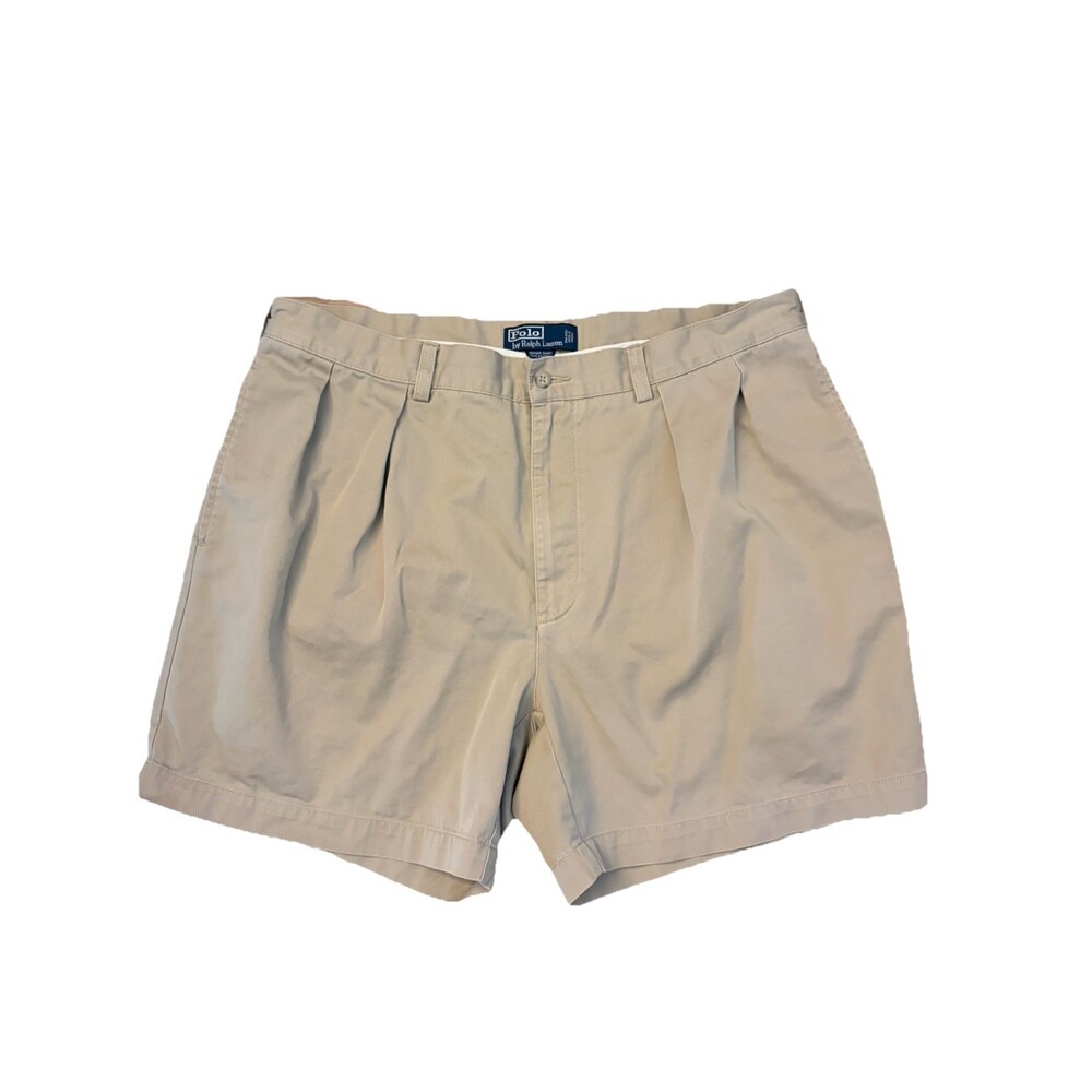 Polo Ralph Lauren Andrew Short Mens 38 Khaki Tan Pleated Chino 100% Cotton